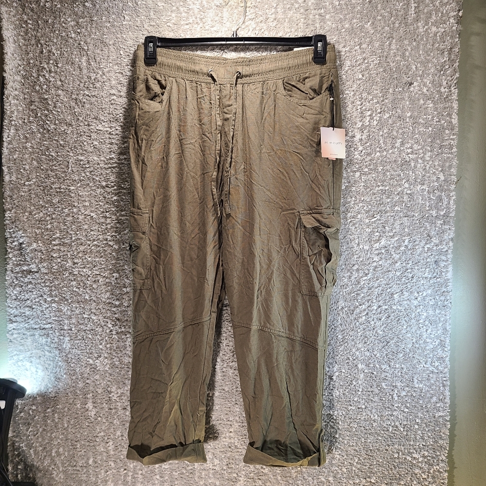 Happily‎ Grey Women Convertible Cargo Pant Rayon Blend Brown XL Pull On NWT